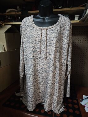 CJ Banks Long Sleeve Blouse Coral/ Blue Design 2x